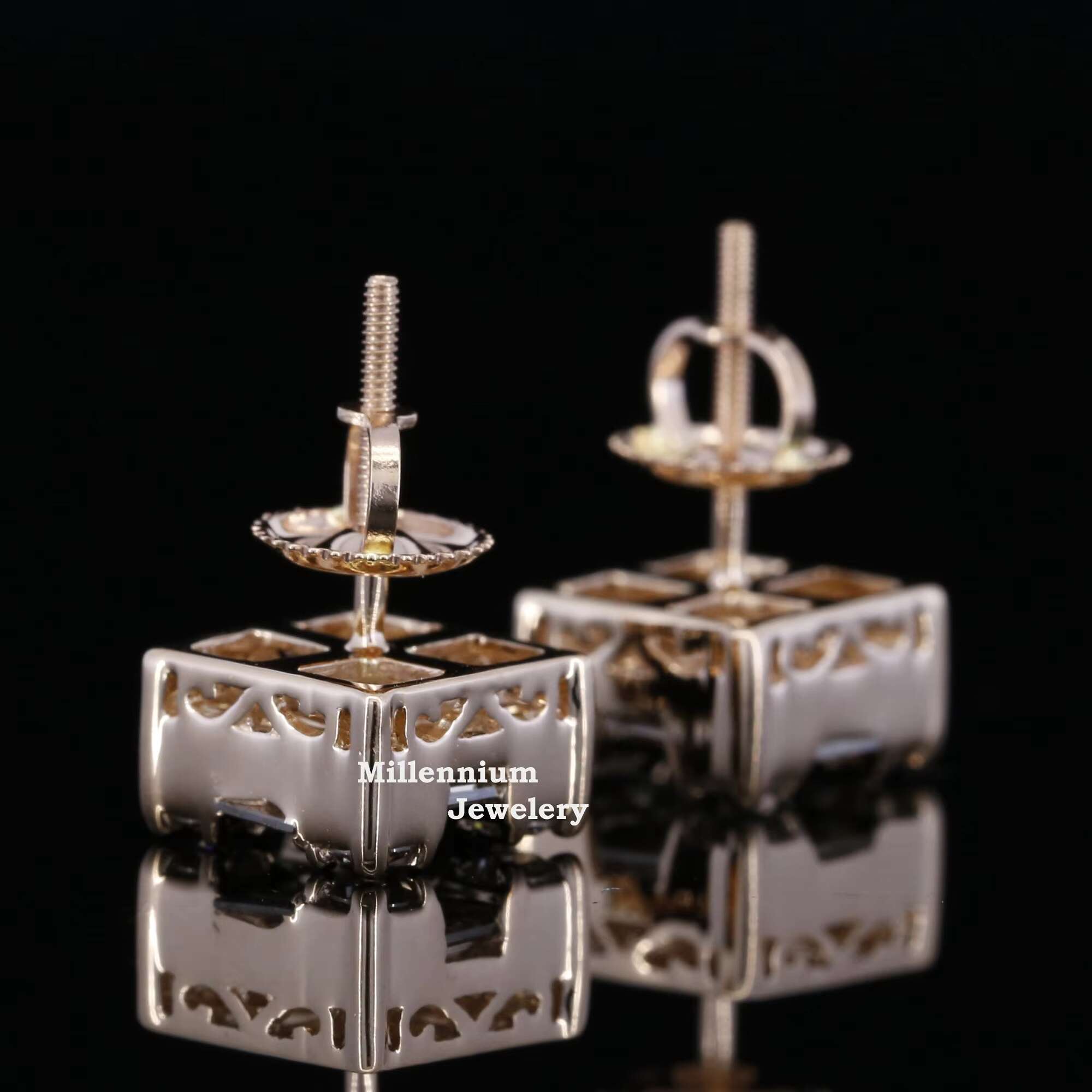 Premium Quality Moissanite Earrings Rose Gold Plated Sterling Silver Stud Earrings Square Earrings Screw Back Finding