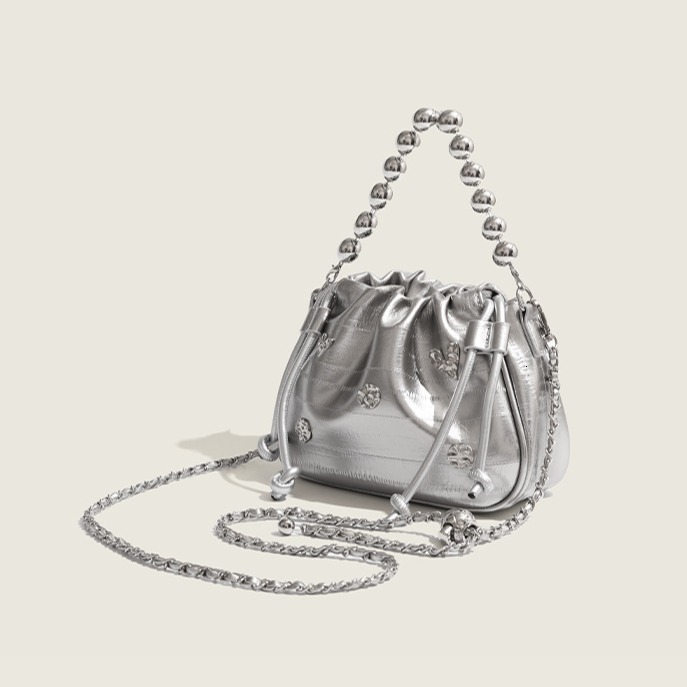 designer High-end Wrinkled Drawstring Bucket Bag Chain Women Summer New Fashion Simple Shoulder Bag Trendy Crossbody Bag