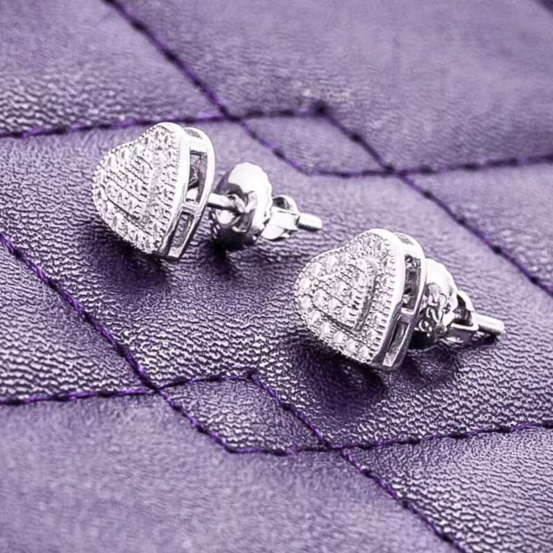 8MM Heart Shaped Moissanite Cluster Stud Earrings D Color 925 Sterling Silver Hip Hop Style for Women Men Pass Diamond Tester