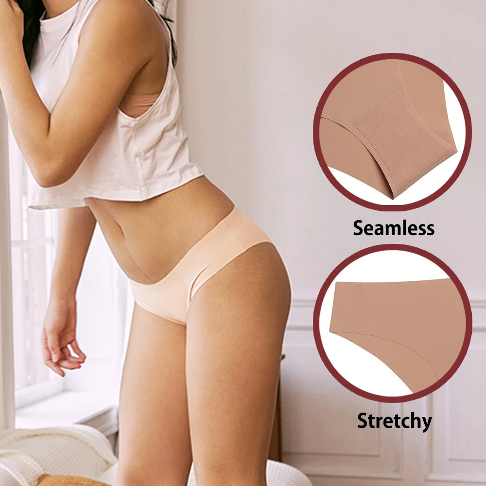 3 Pcs Set Seamless Panties for Women Breathable Low Waist Sexy Underwear Solid Silk Briefs Invisible Woman 250526