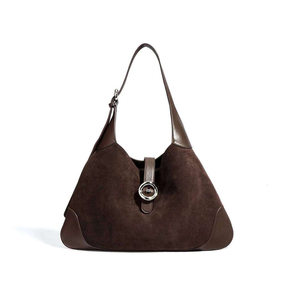 Retro Brown Large Capacity Suede Tote Women's Underarm Fashion Real Nubuck Cow Leather Female Shoulder Bag Handbag
