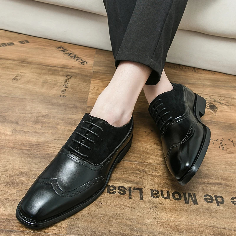 Men retro formal shoes PU black brown patchwork lace up business high-quality block shoes European style sizes 38-46 men shoes 250526