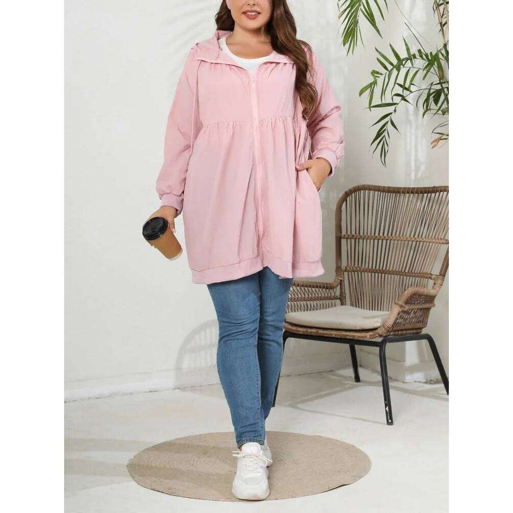 GIBSIE Plus Size Womens Casual Jackets 2023 Spring Autumn Fashion Loose Drawstring Hooded Long Sleeve Zip Up Coat Outwear High quality, fashionable, l