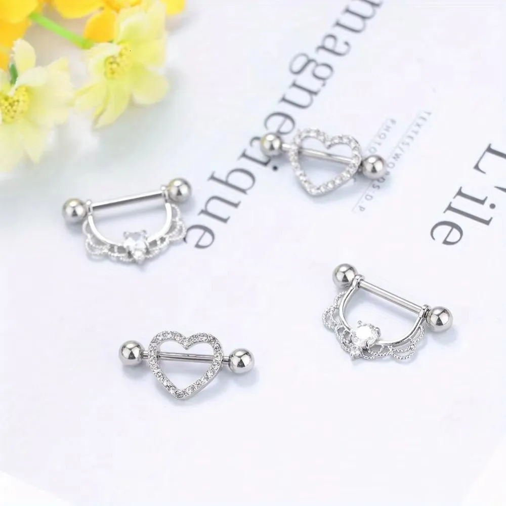 Bobisty 1pc 14G Nipple Rings 316L Steel Heart CZ Tongue Barbell Body Piercing Ring 250526
