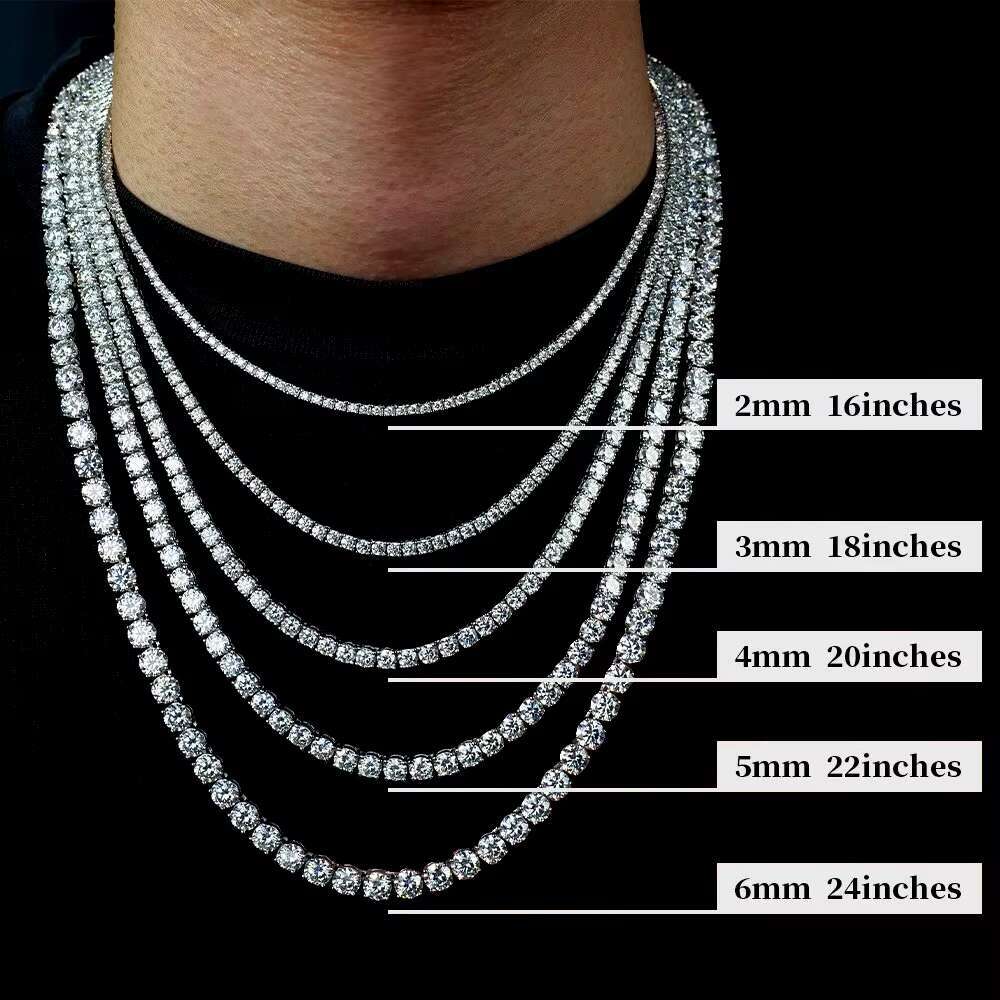 Hot Sale Hip Hop Style D VVS Diamond Moissanite Tennis Bracelet 3-6mm 925 Sterling Silver Gold Plated Moissanite Tennis Chains