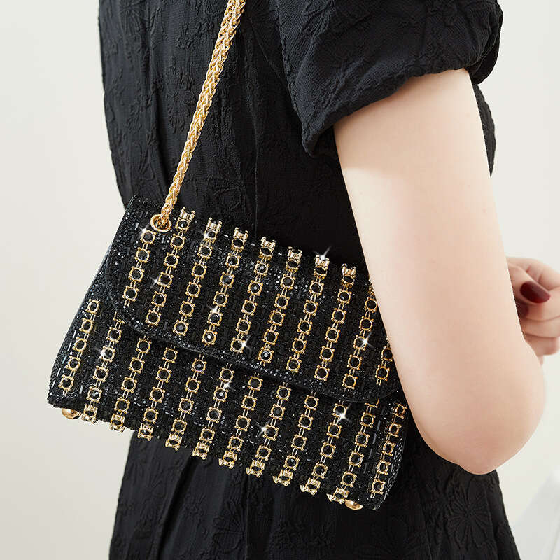 New Style Diamond-Encrusted Shiny Women's Evening Fashion Versatile Chain Crossbody Small Square Underarm Bag