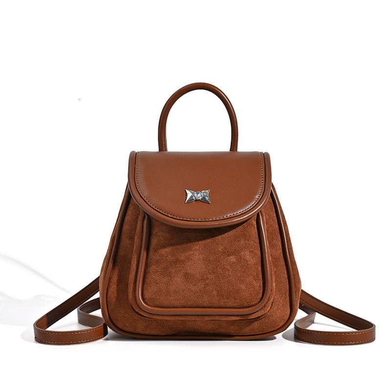 designer Suede Backpack for Women 2025 Autumn Winter New High-end Retro Style College Student School Bag Commuter Small Backpack