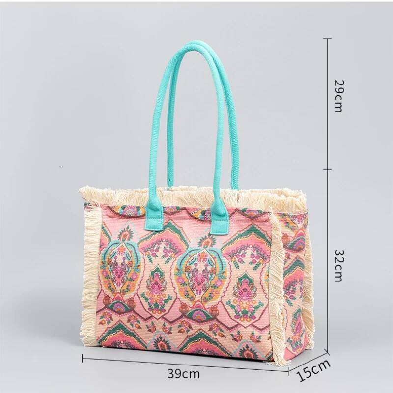 Fashion Canvas Shoulder Vintage Bohemian Tote Bag European And American Large Capacity Zippered Handbag For Women
