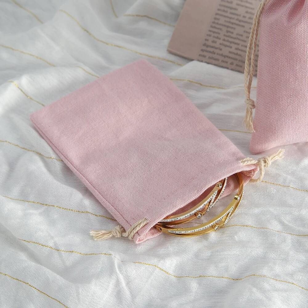 10Pcs Pink New Jewelry Accessory Storage Pouch Birthday Party Wedding Ring Earring Necklace Gift Natural Cotton Drawstring Bags