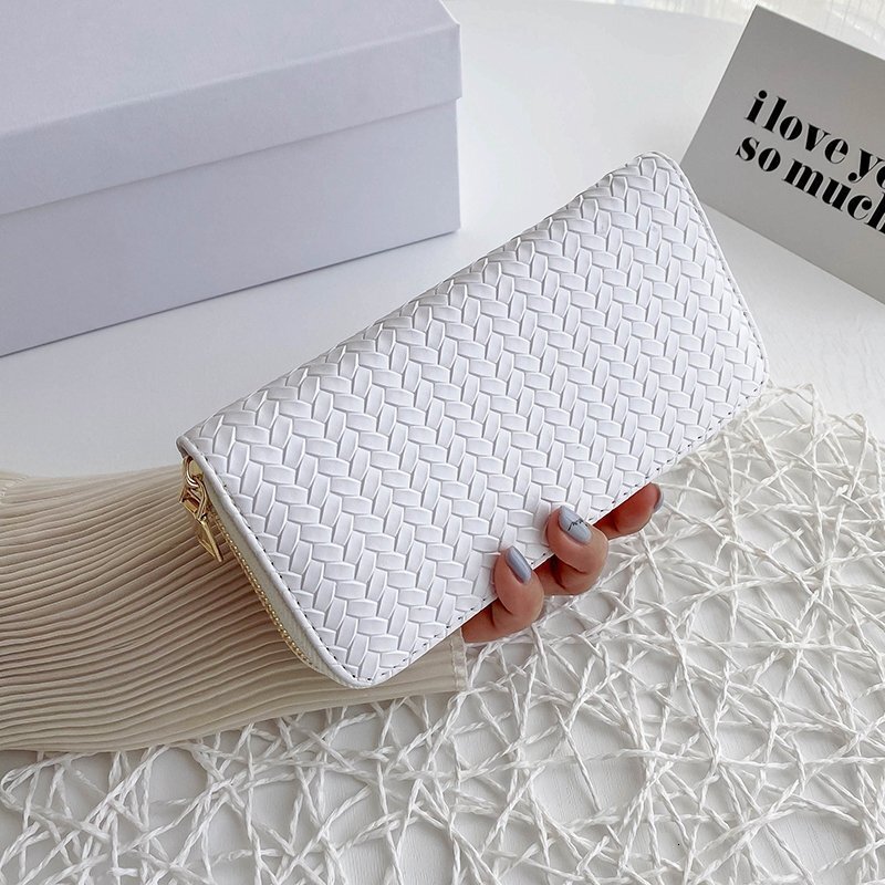Minimalist New Designer Women's Wallet Medium-long Zipper Clutch Free Shipping Fashion PU Leather Woven Wallet Coin Purse