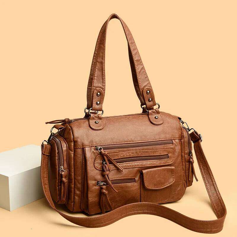 Fashion Multifunction Women's Handbag Vintage Large Capacity Shoulder PU Leather Casual Crossbody Bag