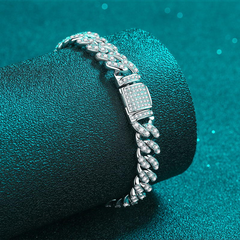 925 Sterling Silver Cuban Link Moissanite Bracelet, Adjustable Chain, Luxury Jewelry for Men and Women, Perfect Gift for Special Occasions