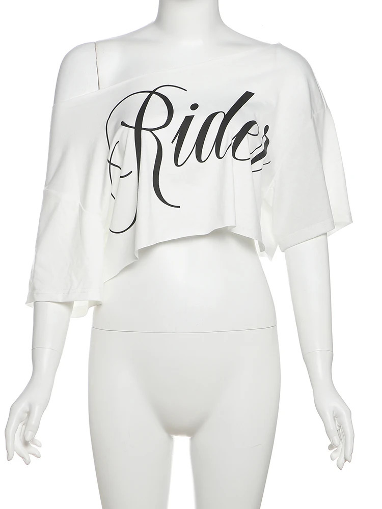 Nibber Loose Letter Print Mini t-Shirt Women Summer Trend Biased Collar Versatile Street Skinny Simple Classic Party Daily Tops 250530