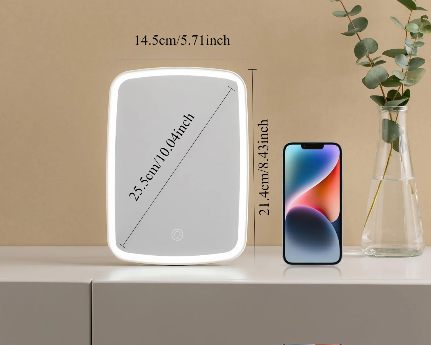 Vanity Makeup Mirror with LED Brightness Adjustable Compact Cosmetic Mirror with Touch Screen Portable Handheld USB Rechargeable 250530