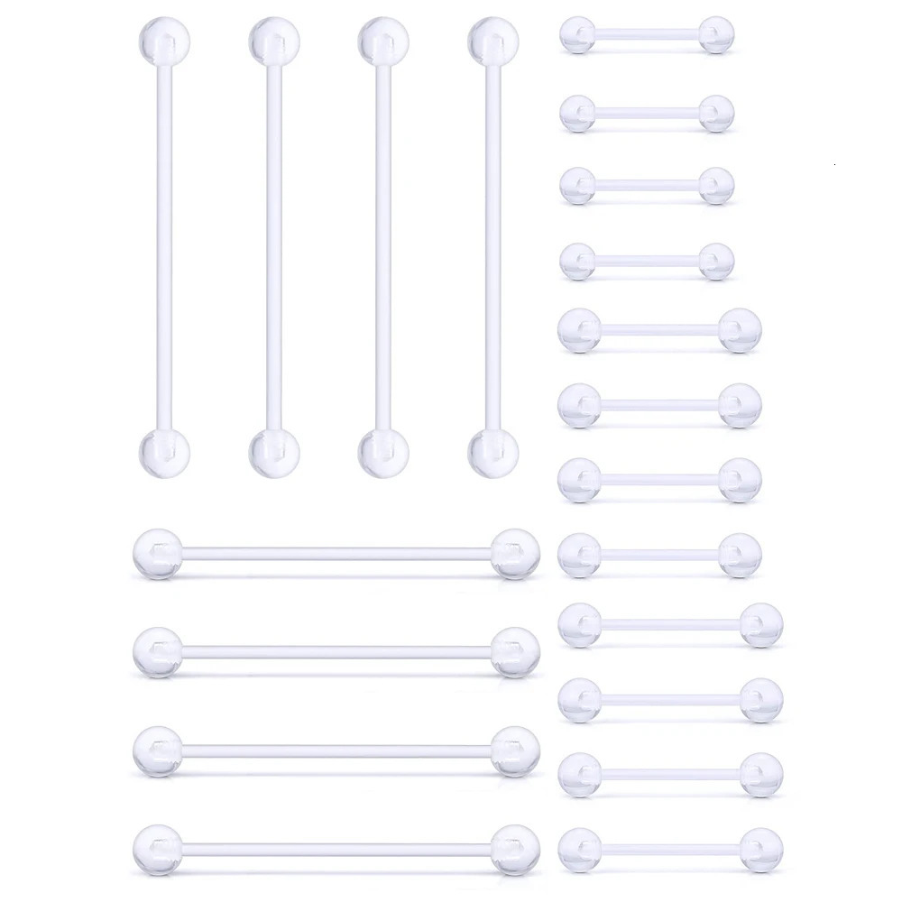 14G Clear Bioflex Flexible Acrylic Straight Barbells Nipple Tongue Industrial Earring Pregnancy Belly Retainer Piercing Jewelry 250526