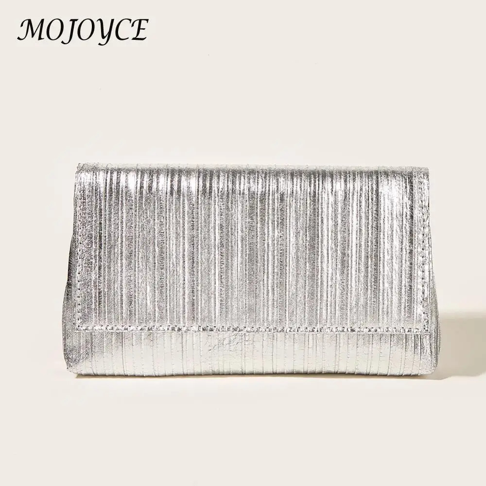 Women Clutch Purse Pleated Metallic PU Shoulder Bag Flap Crossbody Purse Shiny Hobo Bag Wedding Party Bridal Purse 250528