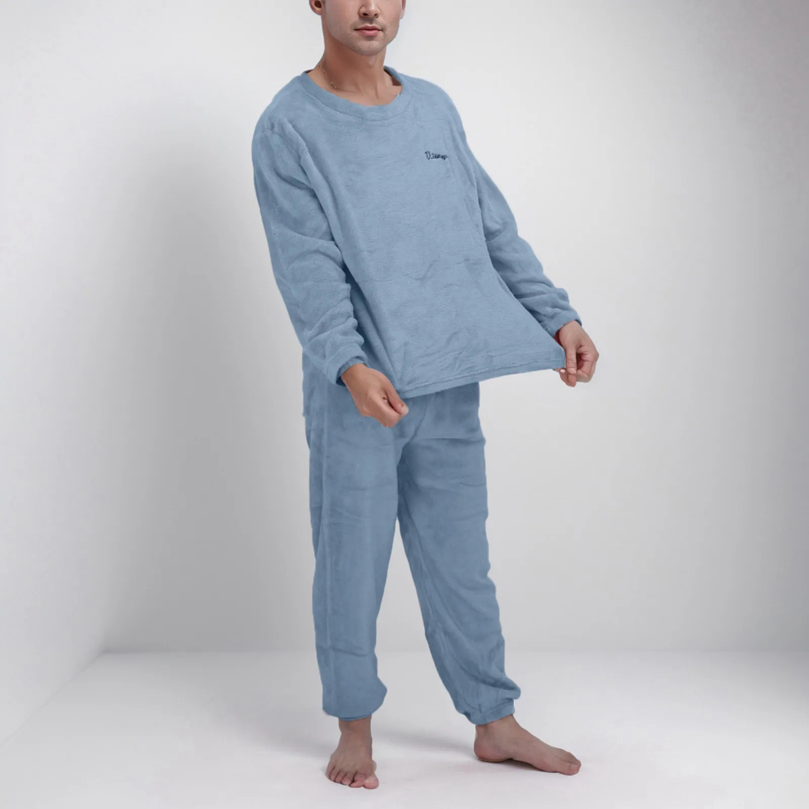 Men Flannel Pajamas Set Winter Warm Loose Homewear Clothes Suits Long Sleeve Sleepwear Nightgown Pijama Hombre 250526