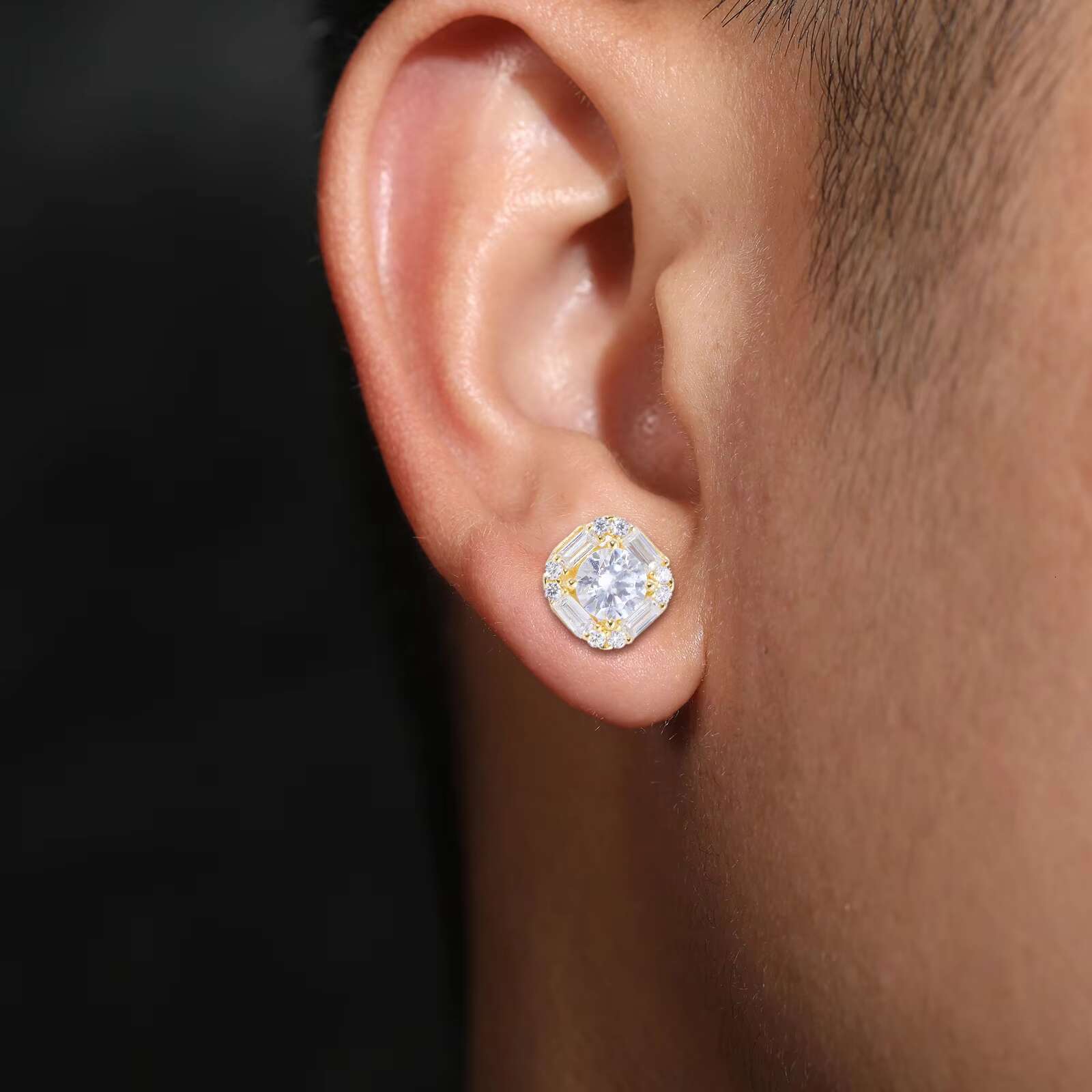 925 Sterling Silver Gold Plated Moissanite Stud Earrings Hypoallergenic Fashion Jewelry for Women