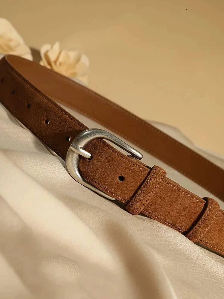 Casual Genuine Leather Belt Suede Cowhide Belts for Women Wide Elegant Dress Jeans Waistband Sier Buckle Girdle