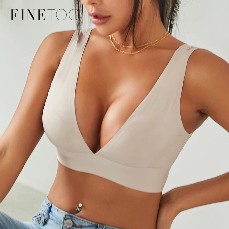 FINETOO Deep V Women Bras Push Up Padded Tops Female Sexy Wireless Underwear Ladies Plus Size Bralette Girls Intimates Lingerie 250526