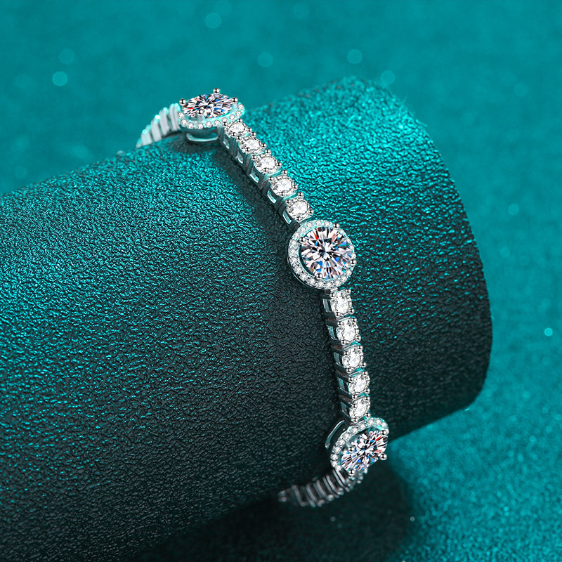 925 Sterling Silver Moissanite Bracelet for Women, Platinum Plated, Adjustable Clasp, Sparkling CZ Crystal, Elegant Luxury Jewelry