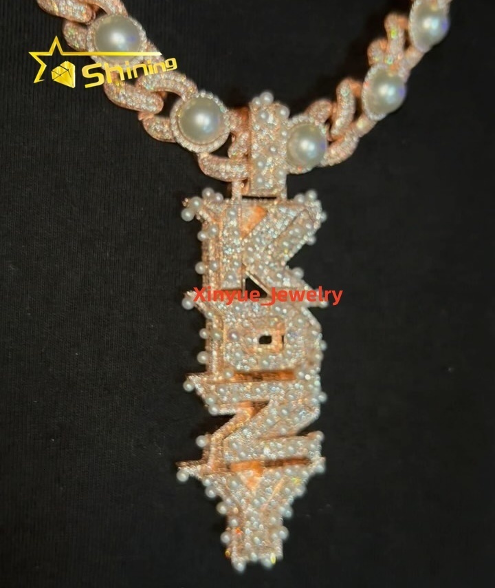 New Trendy Personality Hip Hop Jewelry Pearl Style Custom Iced Out S925 Name Necklace Pendant Fine Charms VVS Moissanite Pendant