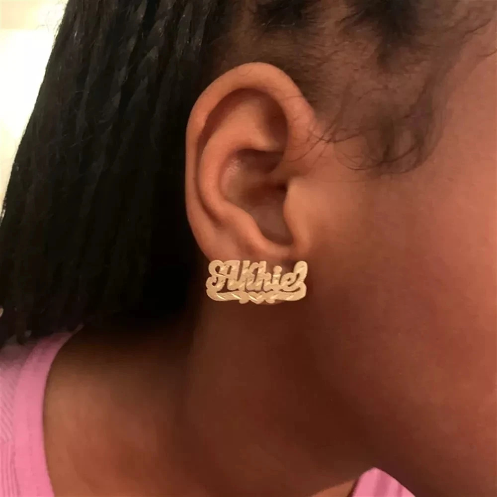 3D Name Earring Personalized Jewelry Custom Double Plated Nameplated Earring Stud for Women Christmas Gifts 250529