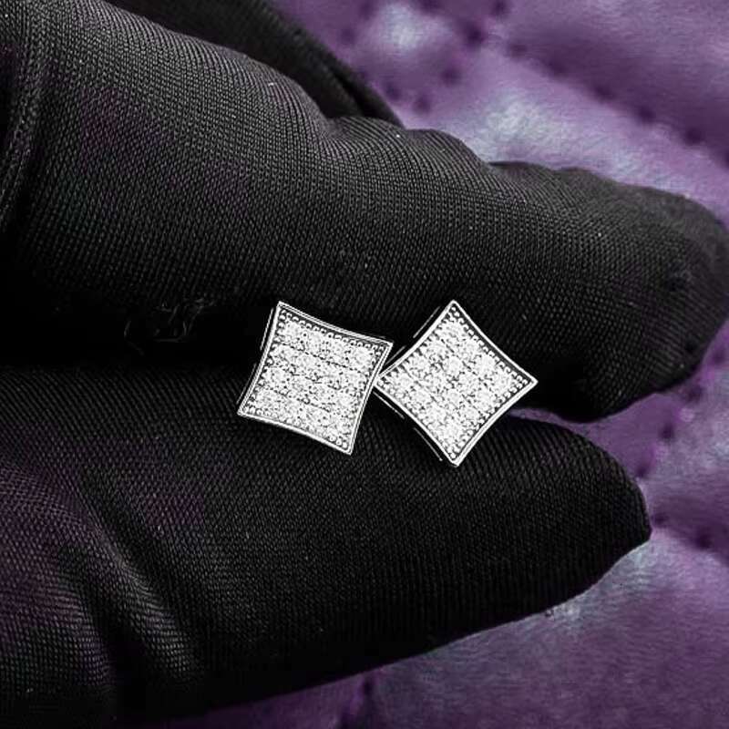 Hip Hop 925 Sterling Silver Mens Womens Earrings Fine Jewelry VVS Moissanite Square Cluster Iced 7MM Passes Diamond Tester