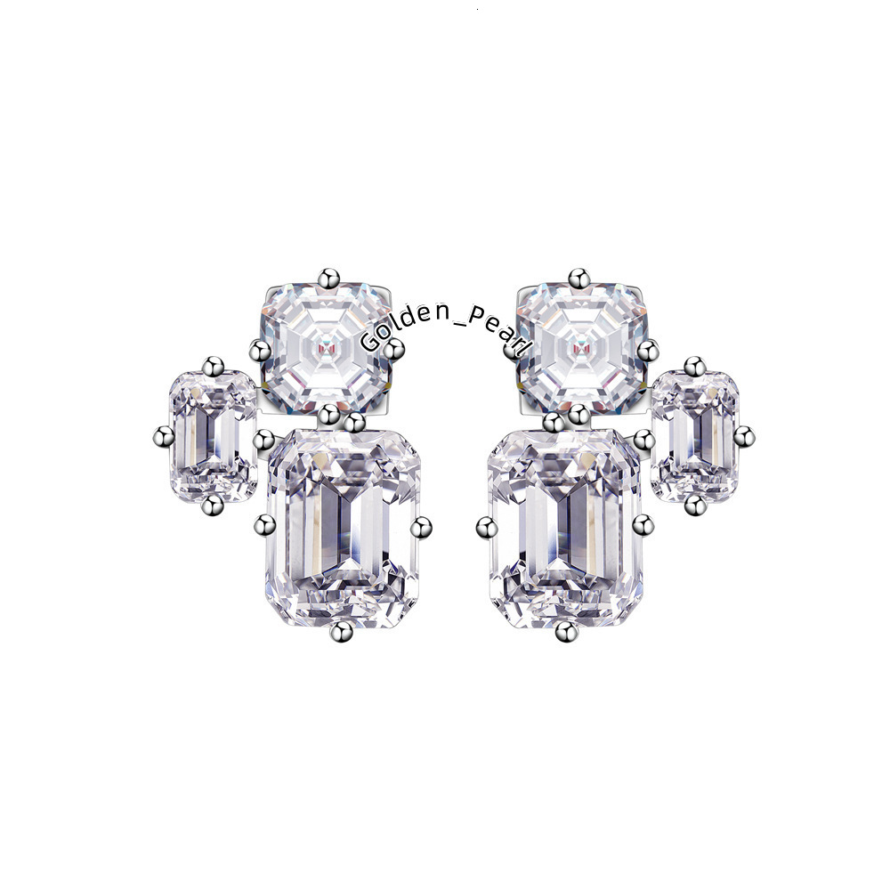 2024 Customized Fine Jewelry Bridal Wedding Emerald Cut 5A Zirconia 925 Sterling Silver Stud Earrings With Diamond for Women