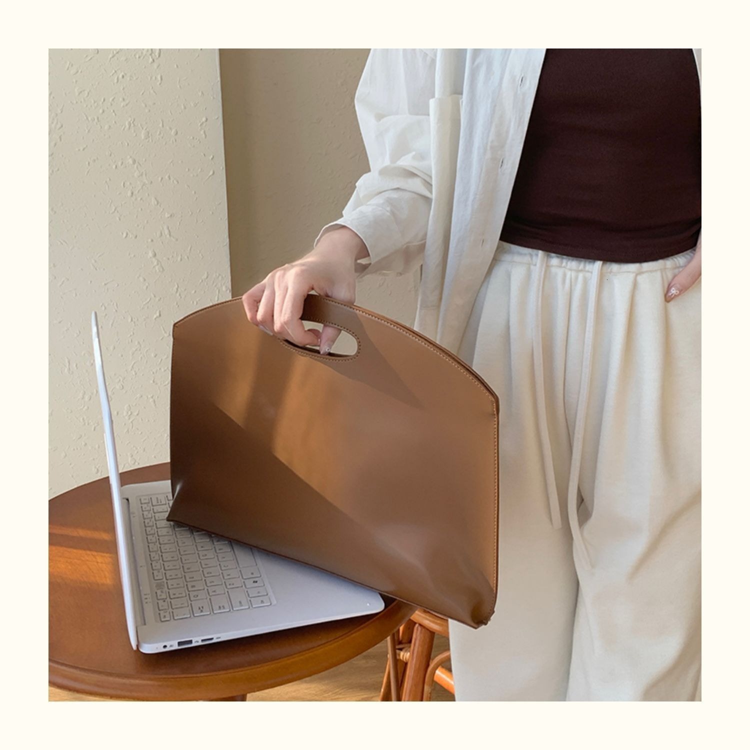 designer Ins Style Niche High-end Laptop Handbag Elegant Thin Handheld Office Commuter Briefcase Women's Bag