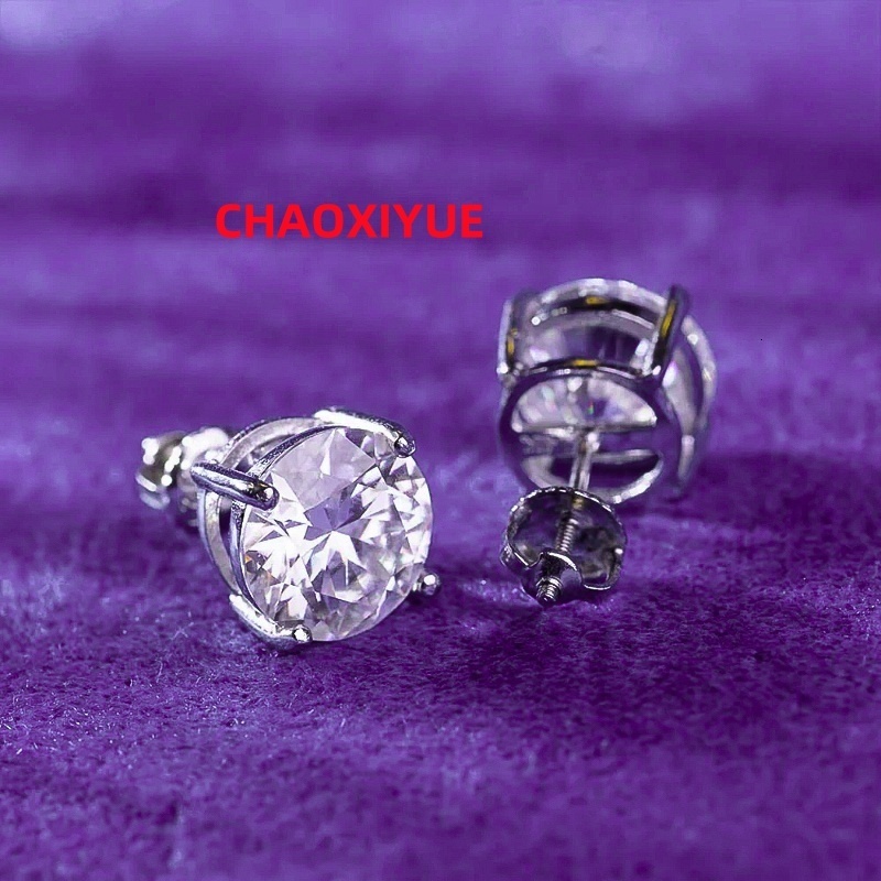 3MM-10MM Pass Diamond Tester Hip Hop D Color VVS Moissanite 4 Claws Stud Earrings With 925 Sterling Silver GRA Women Men