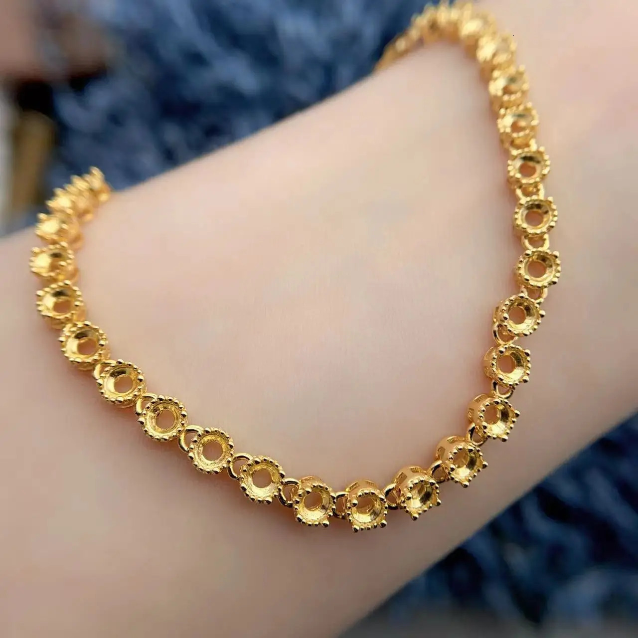 MeiBaPJ Inlay Round Shape 3 * 3mm 26 Pieces Sterling Silver DIY Empty Bracelet Women Full Diamond Weddings Charm Jewelry 250528