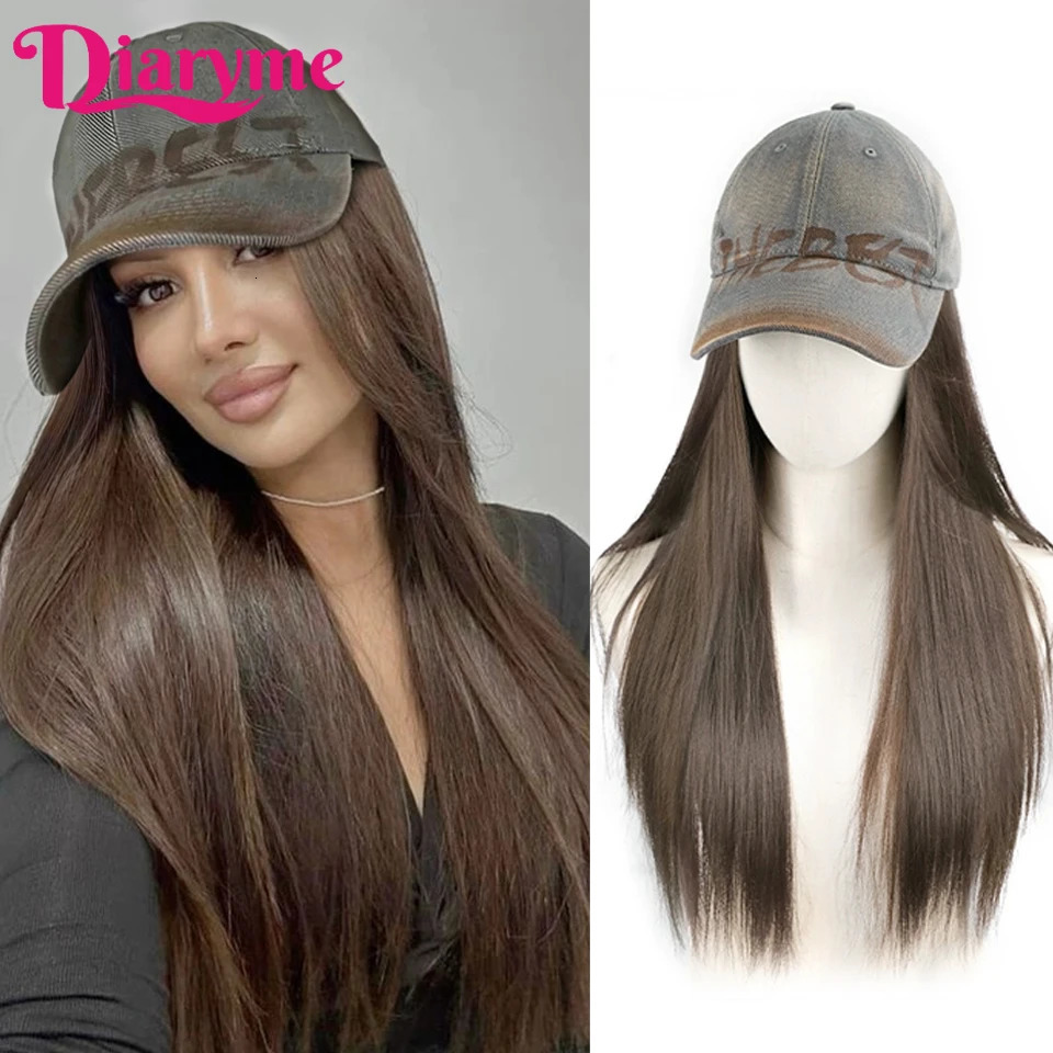 Synthetic Hat Wig Long Straight Hair Wig With Baseball Hat Adjustable One-piece Cap Wig Retro Baseball Cap Connect StraightHair 250530