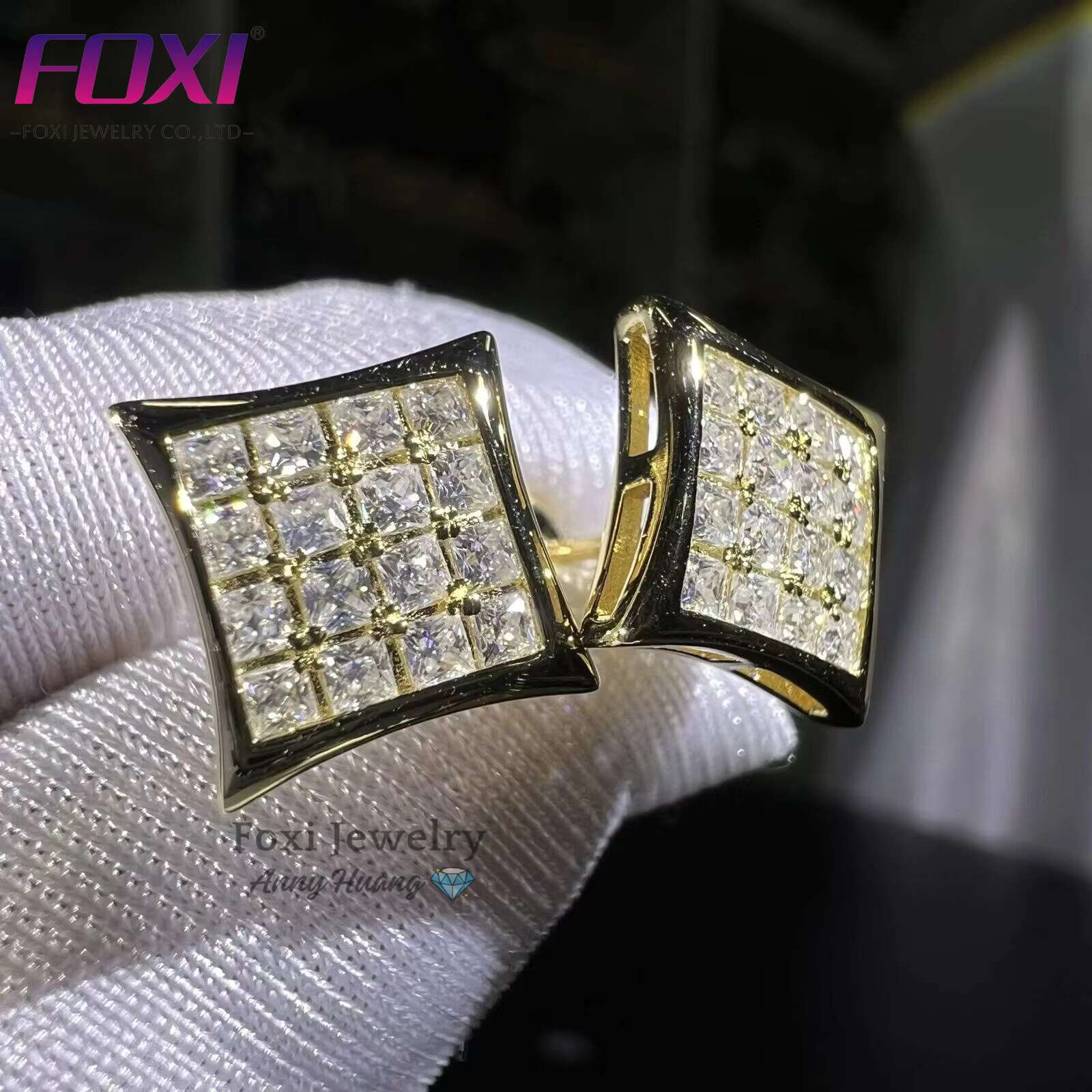 Iced Out Mossanite Jewelry 925 Silver Screw Back Kite Earrings VVS1 D Color Princess Cut Moissanite Stud Earrings with GRA