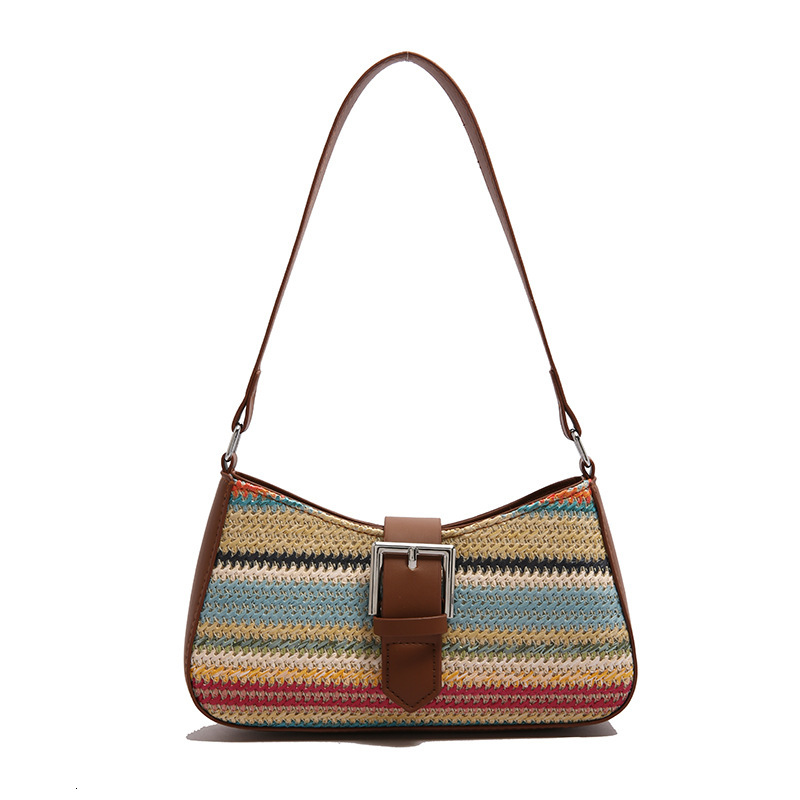 Korean Style Simple Rainbow Woven Bag Designer Shoulder Shopping Bag Shoulder Bag 2025 Free Shipping Summer New Fashion Underarm Personality Ins Style