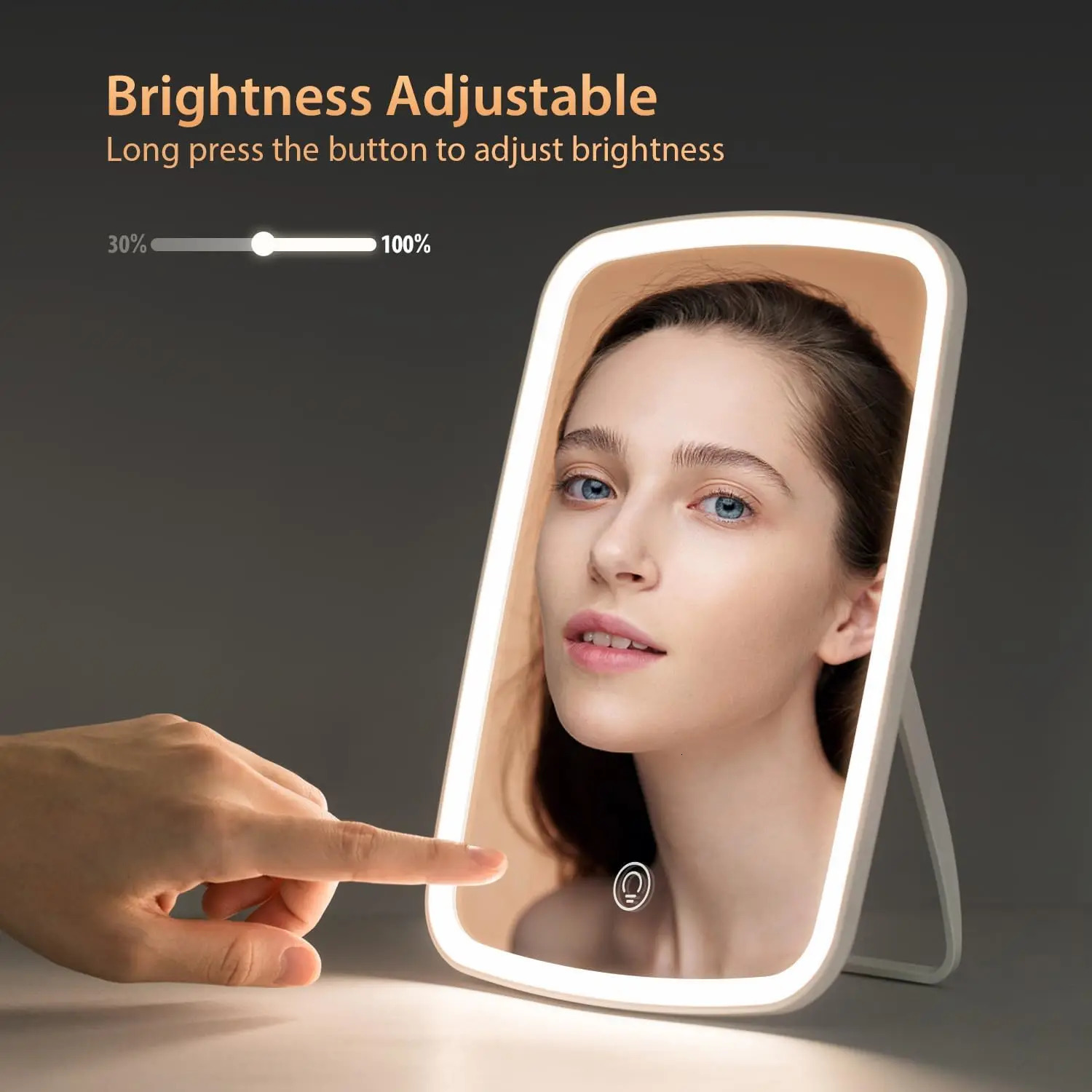 Vanity Makeup Mirror with LED Brightness Adjustable Compact Cosmetic Mirror with Touch Screen Portable Handheld USB Rechargeable 250530