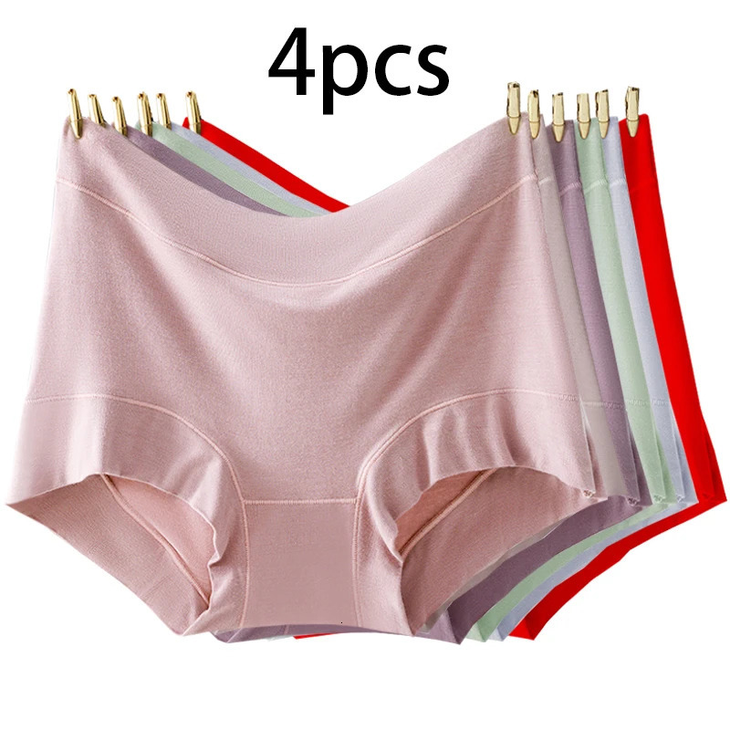 4pcs Modal Women Panties Lady Plus Size Underwear Large High Waist Briefs Breathable Solid Color Female Lingerie 250526