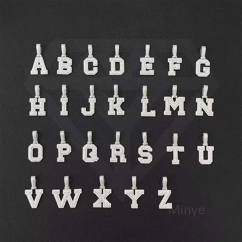 New Hiphop Jewelry S925 Sterling Silver Moissanite Initial Alphabet Iced Out Letter Pendant Necklace Pendant for Jewelry