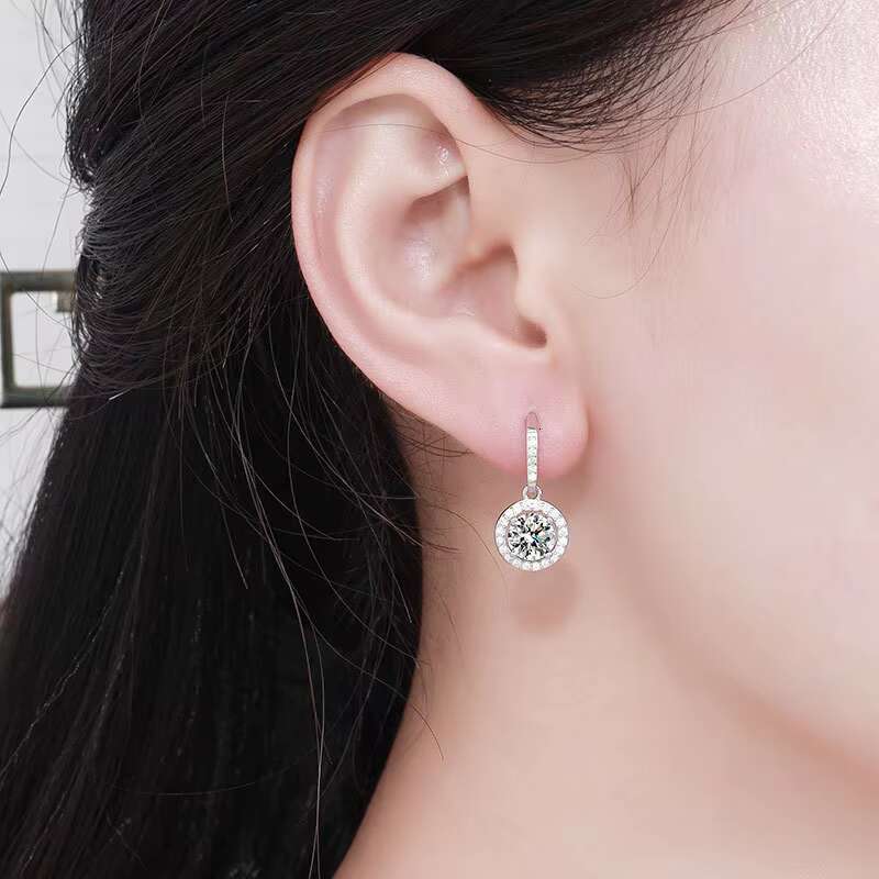 NORELLE Factory Wholesale Genuine S925 Silver Earrings 1ct Moissanite White Gold Halo Fine Jewelry