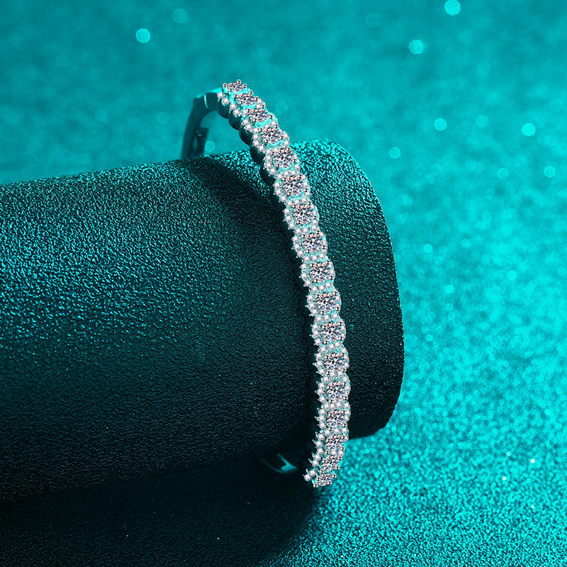 Full Moissanite Tennis Bracelet for Women 925 Sterling Silver PT950 Platinum Plated Bangle Minimalist Sparkle Jewelry Gift