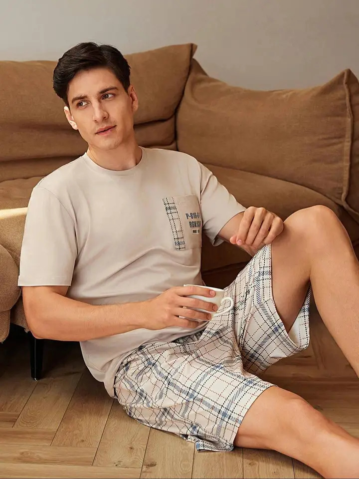 Summer Style Pajamas Mens pajama set with shortsleeved shirts printed letters and shorts allover prints shortsle 250526