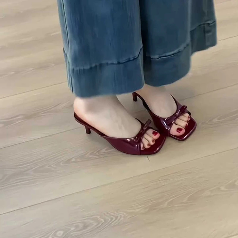 Summer Women Square Toe High Heel Slippers Fashion Butterfly-knot Dress Slide Ladies Evening Party Sandalias 250528