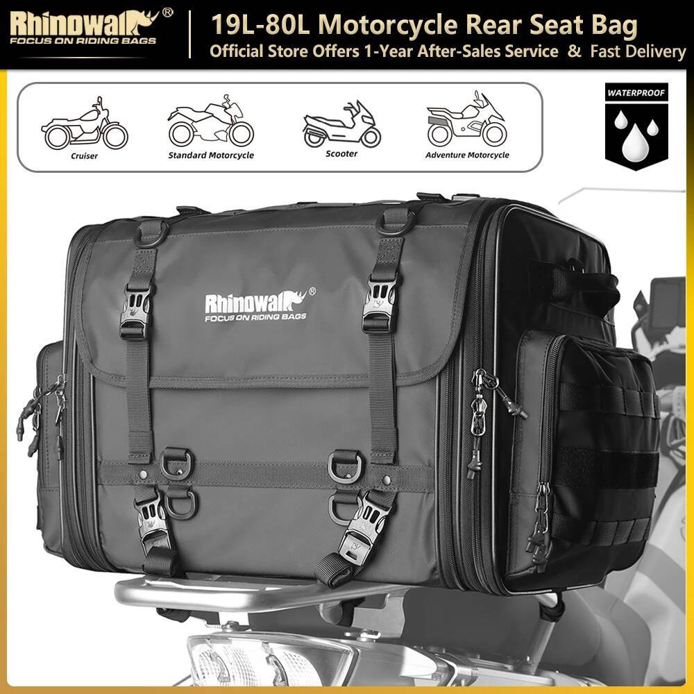 Rhinowalk Motorcycle Rear Seat Travel Lage Waterproof 19L-80L Expandable Motor Tail/Trunk/Rack Bag For Most motorcycle