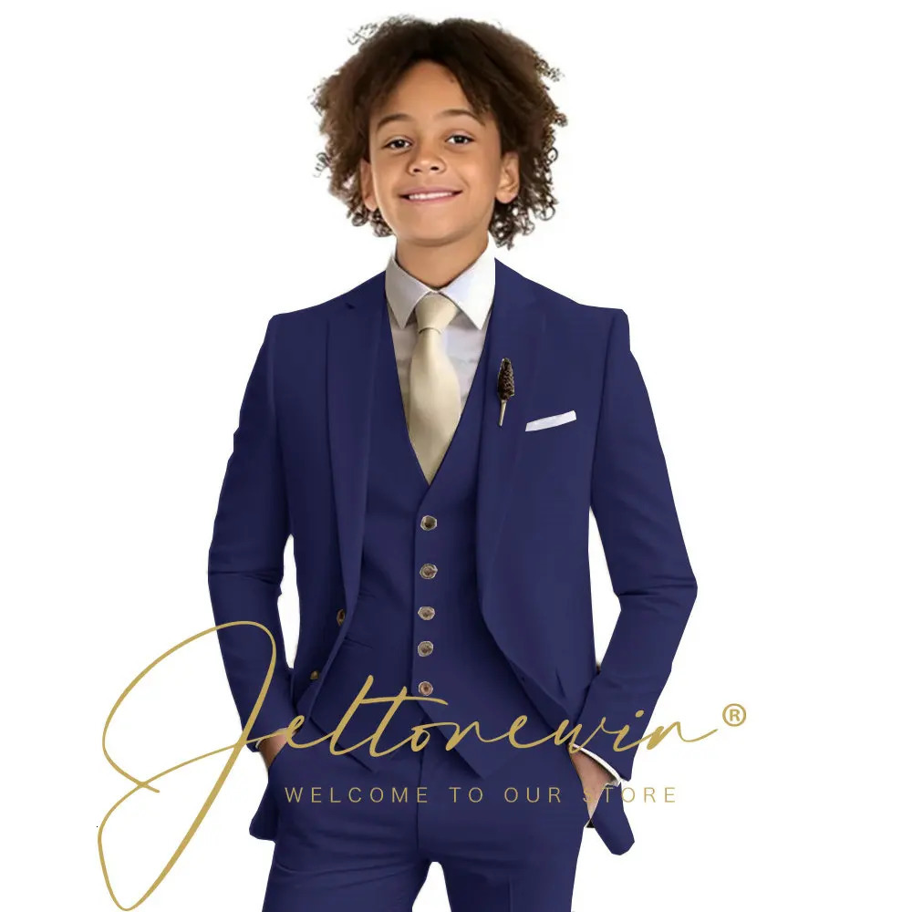 Beige Boys Slim Fit Formal Suit 3 Pieces Set for Wedding Prom Dinner Party Kids Uniform Custom Tuxedos Blazer Vest Pants 250530