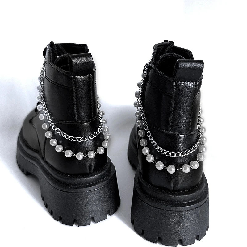 Multilayer Pearl Stainless Steel Chains Martin Boots Canvas Removable Shoes Chain Decoration Accessories Jewelry 250528
