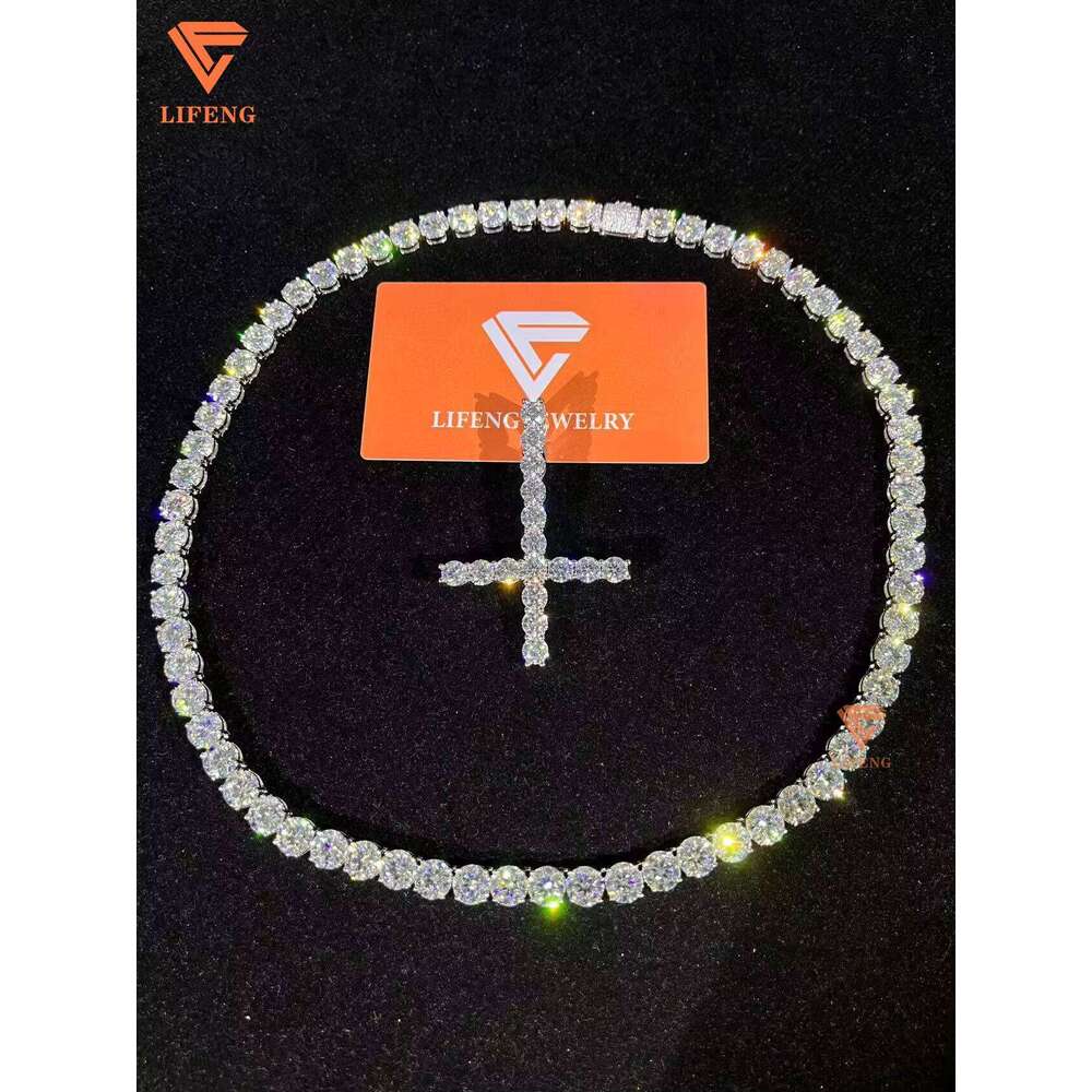 Lifeng Jewelry Ice Out Hip Hop Tennis Chain 8mm VVS Moissanite Sterling Sier Bling White Gold Necklace