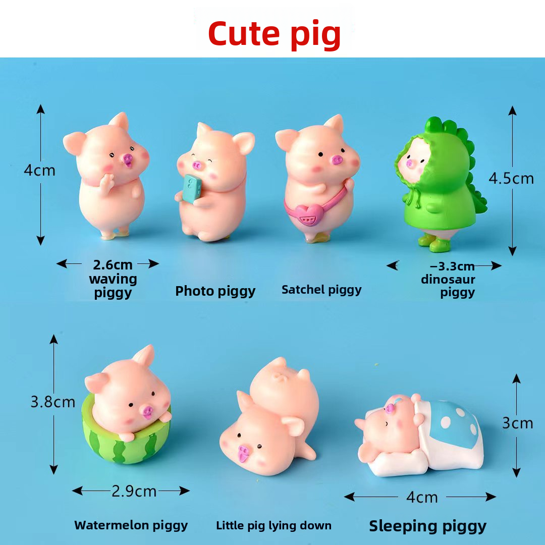 A 7-piece set of cute car accessories for the little pig car dashboard decoration and interesting car interior desktop ornaments