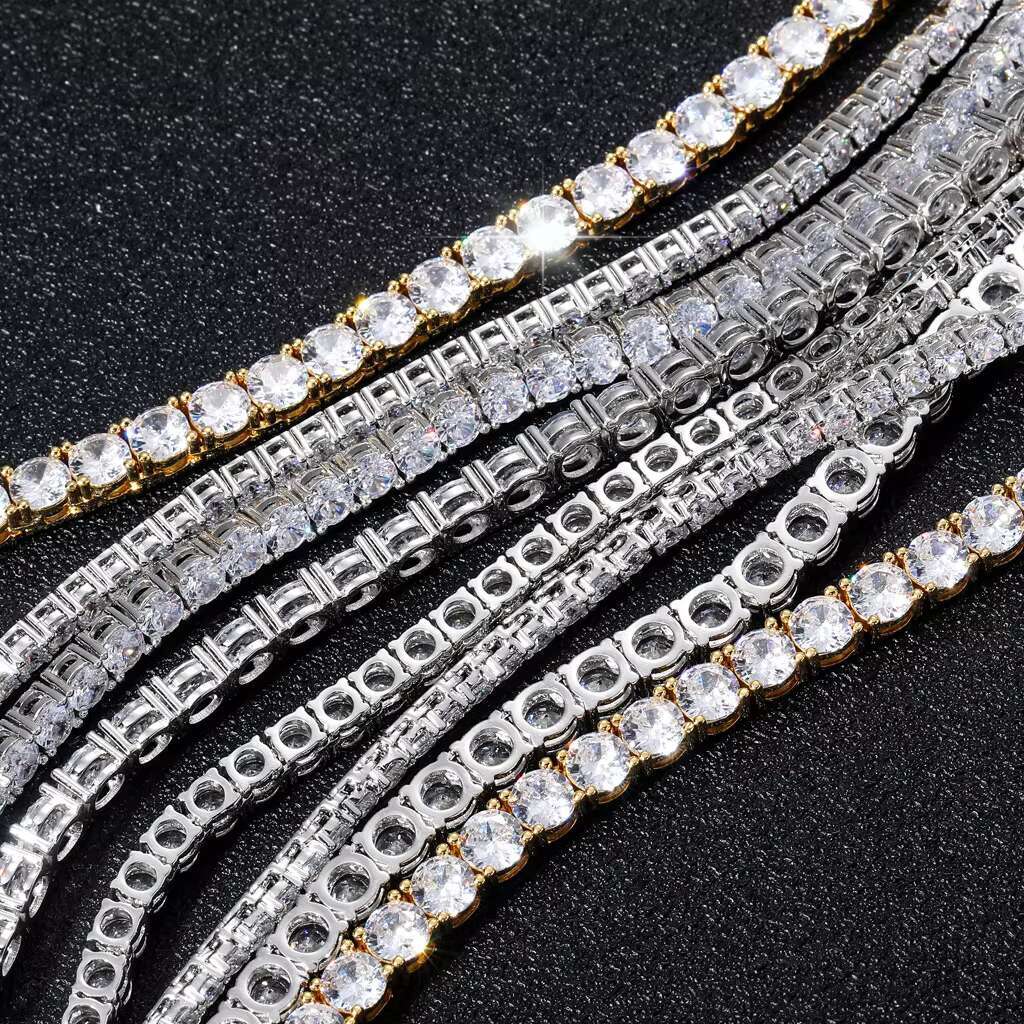 3mm 4mm 5mm 6mm Jewelry Diamond Choker Necklace 18k Gold Plated Iced Out CZ Hiphop Spring Clasp Moissanite Tennis Chain Men