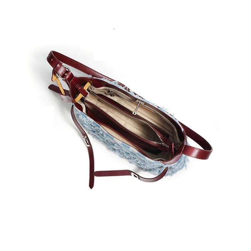 New Large Capacity Commuting Handbag Lady Cowhide Paired With Soft Denim For A Luxurious Underarm Shoulder Women's Tote Bag