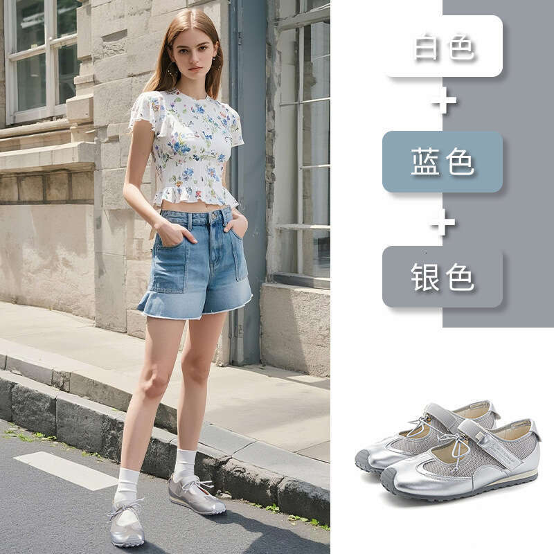 Genuine Leather Mary Jane 2025 Summer New Velcro Casual Single Ballet Style Sports Training Shoes for Women